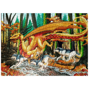 puzzleplate Running Free Dragon with Wolves - Carla Morrow 500 Jigsaw Puzzle