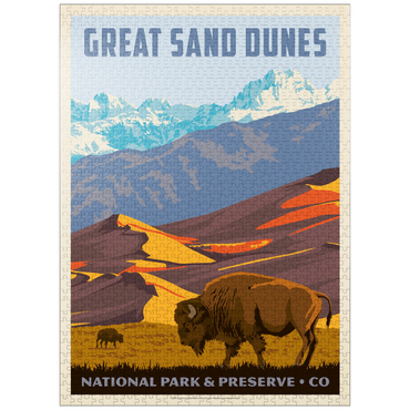 puzzleplate Great Sand Dunes National Park: Bison, Vintage Poster 1000 Jigsaw Puzzle