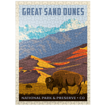 puzzleplate Great Sand Dunes National Park: Bison, Vintage Poster 500 Jigsaw Puzzle