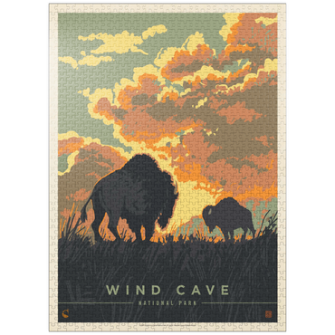 puzzleplate Wind Cave National Park: Bison Sunrise, Vintage Poster 1000 Jigsaw Puzzle