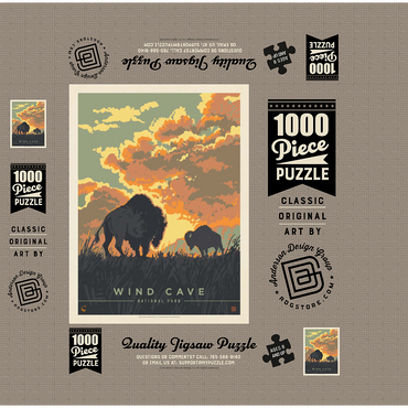 Wind Cave National Park: Bison Sunrise, Vintage Poster 1000 Jigsaw Puzzle box 3D Modell