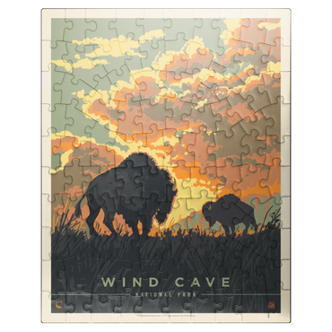 puzzleplate Wind Cave National Park: Bison Sunrise, Vintage Poster 100 Jigsaw Puzzle