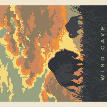 Wind Cave National Park: Bison Sunrise, Vintage Poster 100 Jigsaw Puzzle 3D Modell