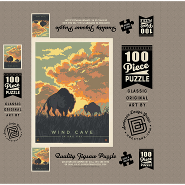 Wind Cave National Park: Bison Sunrise, Vintage Poster 100 Jigsaw Puzzle box 3D Modell