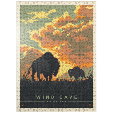 puzzleplate Wind Cave National Park: Bison Sunrise, Vintage Poster 500 Jigsaw Puzzle