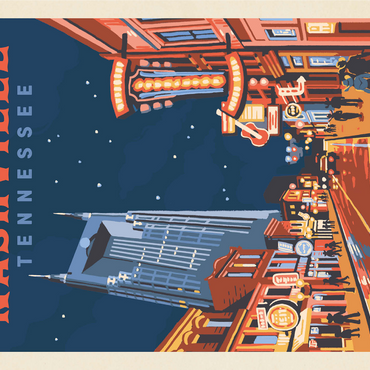 Nashville, TN: Broadway Lights, Vintage Poster 1000 Jigsaw Puzzle 3D Modell