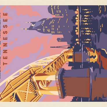 Nashville, TN: Riverfront Evening, Vintage Poster 1000 Jigsaw Puzzle 3D Modell