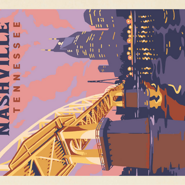 Nashville, TN: Riverfront Evening, Vintage Poster 100 Jigsaw Puzzle 3D Modell