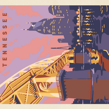 Nashville, TN: Riverfront Evening, Vintage Poster 500 Jigsaw Puzzle 3D Modell