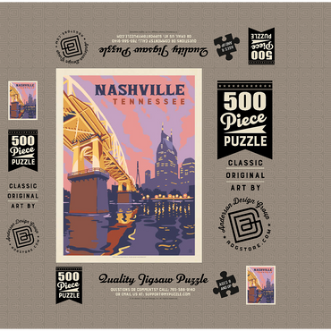 Nashville, TN: Riverfront Evening, Vintage Poster 500 Jigsaw Puzzle box 3D Modell
