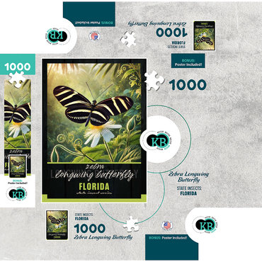 Florida, Zebra Longwing Butterfly: State Insects Series 1000 Jigsaw Puzzle box 3D Modell