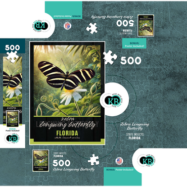 Florida, Zebra Longwing Butterfly: State Insects Series 500 Jigsaw Puzzle box 3D Modell