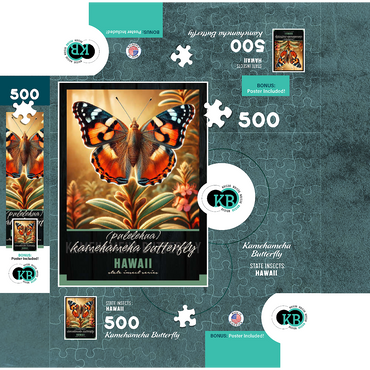 Hawaii, Kamehameha Butterfly: State Insects Series 500 Jigsaw Puzzle box 3D Modell