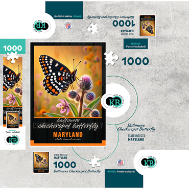 Maryland, Baltimore Checkerspot Butterfly: State Insects Series 1000 Jigsaw Puzzle box 3D Modell