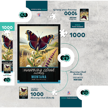 Montana, Mourning Cloak Butterfly: State Insects Series 1000 Jigsaw Puzzle box 3D Modell