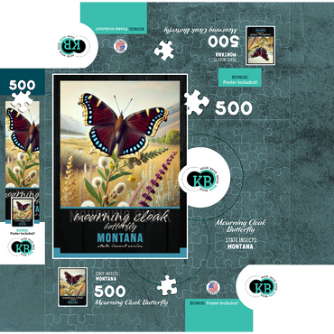 Montana, Mourning Cloak Butterfly: State Insects Series 500 Jigsaw Puzzle box 3D Modell