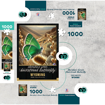 Wyoming, Sheridan's Green Hairstreak Butterfly: State Insects Series 1000 Jigsaw Puzzle box 3D Modell