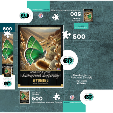 Wyoming, Sheridan's Green Hairstreak Butterfly: State Insects Series 500 Jigsaw Puzzle box 3D Modell