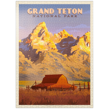 puzzleplate Grand Teton National Park: Barn, Vintage Poster 1000 Jigsaw Puzzle