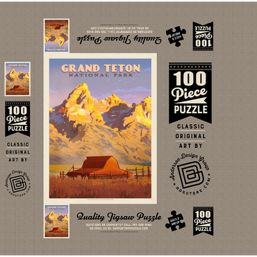 Grand Teton National Park: Barn, Vintage Poster 100 Jigsaw Puzzle box 3D Modell