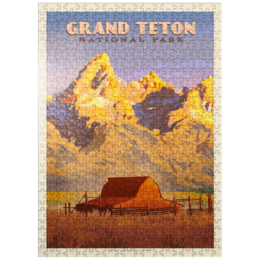 puzzleplate Grand Teton National Park: Barn, Vintage Poster 500 Jigsaw Puzzle