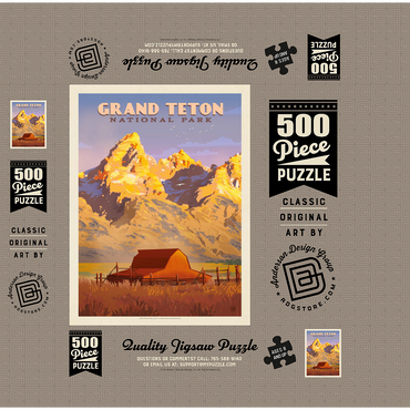 Grand Teton National Park: Barn, Vintage Poster 500 Jigsaw Puzzle box 3D Modell