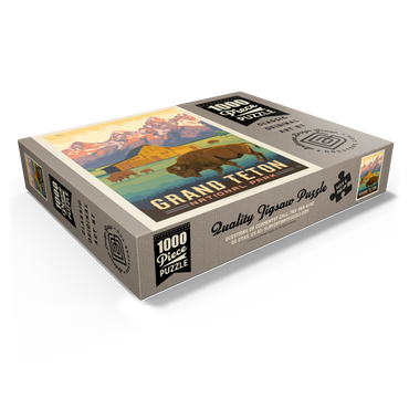 Grand Teton National Park: Bison & Barn, Vintage Poster 1000 Jigsaw Puzzle box view1