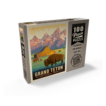 Grand Teton National Park: Bison & Barn, Vintage Poster 100 Jigsaw Puzzle box view2