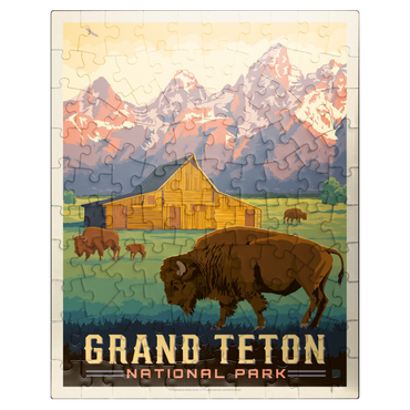 puzzleplate Grand Teton National Park: Bison & Barn, Vintage Poster 100 Jigsaw Puzzle