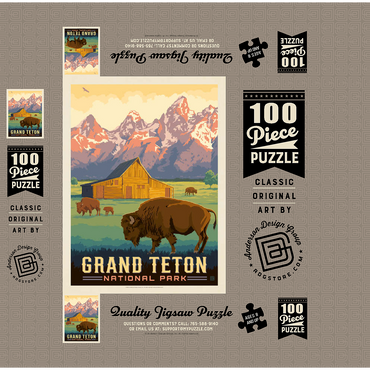 Grand Teton National Park: Bison & Barn, Vintage Poster 100 Jigsaw Puzzle box 3D Modell