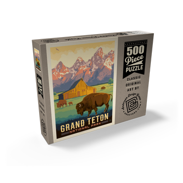 Grand Teton National Park: Bison & Barn, Vintage Poster 500 Jigsaw Puzzle box view2