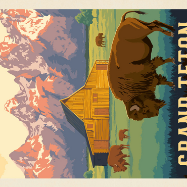 Grand Teton National Park: Bison & Barn, Vintage Poster 500 Jigsaw Puzzle 3D Modell