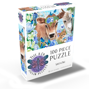 Blue Blossom Buddies Cow Donkey Cat - Sheena Pike 100 Jigsaw Puzzle box view2