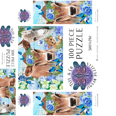 Blue Blossom Buddies Cow Donkey Cat - Sheena Pike 100 Jigsaw Puzzle box 3D Modell