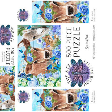 Blue Blossom Buddies Cow Donkey Cat - Sheena Pike 500 Jigsaw Puzzle box 3D Modell