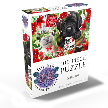 Red Blossom Buddies Puppy Cat HummingBird - Sheena Pike 100 Jigsaw Puzzle box view2