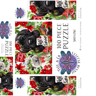 Red Blossom Buddies Puppy Cat HummingBird - Sheena Pike 100 Jigsaw Puzzle box 3D Modell