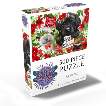Red Blossom Buddies Puppy Cat HummingBird - Sheena Pike 500 Jigsaw Puzzle box view2