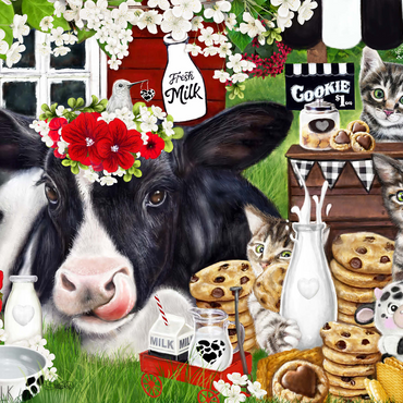 Cookies and Milk Cow and Kitties - Sheena Pike 1000 Jigsaw Puzzle 3D Modell
