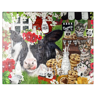 puzzleplate Cookies and Milk Cow and Kitties - Sheena Pike 100 Jigsaw Puzzle