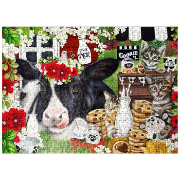 puzzleplate Cookies and Milk Cow and Kitties - Sheena Pike 500 Jigsaw Puzzle