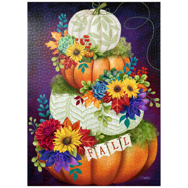 puzzleplate Indigo Autumn Pumpkin Stack - Sheena Pike 1000 Jigsaw Puzzle