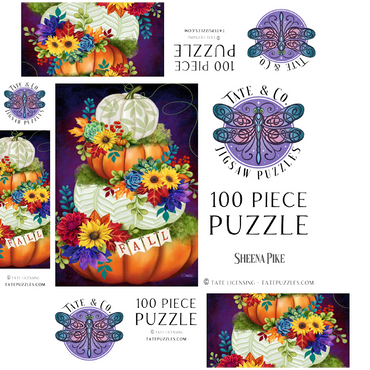Indigo Autumn Pumpkin Stack - Sheena Pike 100 Jigsaw Puzzle box 3D Modell