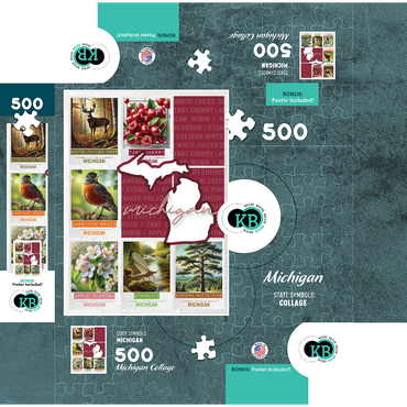 Michigan: State Symbols Poster 500 Jigsaw Puzzle box 3D Modell