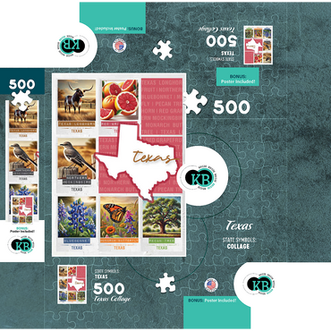 Texas: State Symbols Poster 500 Jigsaw Puzzle box 3D Modell