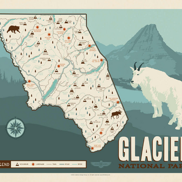 Map of Glacier National Park, Vintage Poster 100 Jigsaw Puzzle 3D Modell