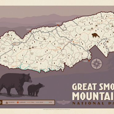 Map of Great Smoky Mtns National Park, Vintage Poster 1000 Jigsaw Puzzle 3D Modell