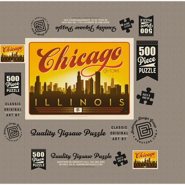 Chicago: Horizontal Skyline, Vintage Poster 500 Jigsaw Puzzle box 3D Modell