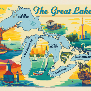 Great Lakes: Horizontal Map 100 Jigsaw Puzzle 3D Modell