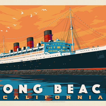 Long Beach, CA: Queen Mary, Vintage Poster 1000 Jigsaw Puzzle 3D Modell
